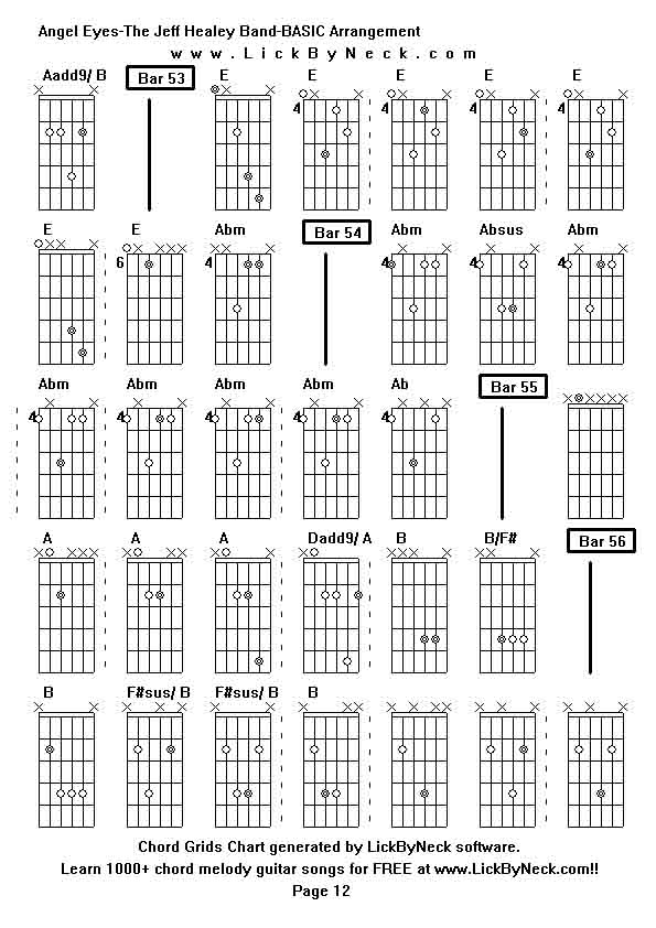 Chord Grids Chart of chord melody fingerstyle guitar song-Angel Eyes-The Jeff Healey Band-BASIC Arrangement,generated by LickByNeck software.